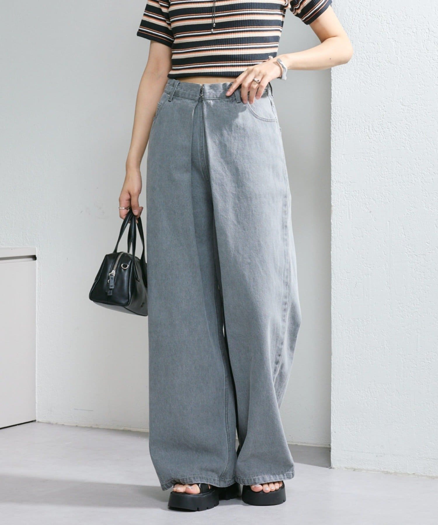 Kastane 牛仔設計寬褲(褲腰部可調節)