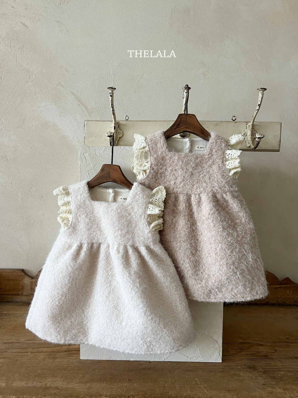 thelala19｜ (1y-6y) 毛毛蕾絲花邊袖背心洋裝