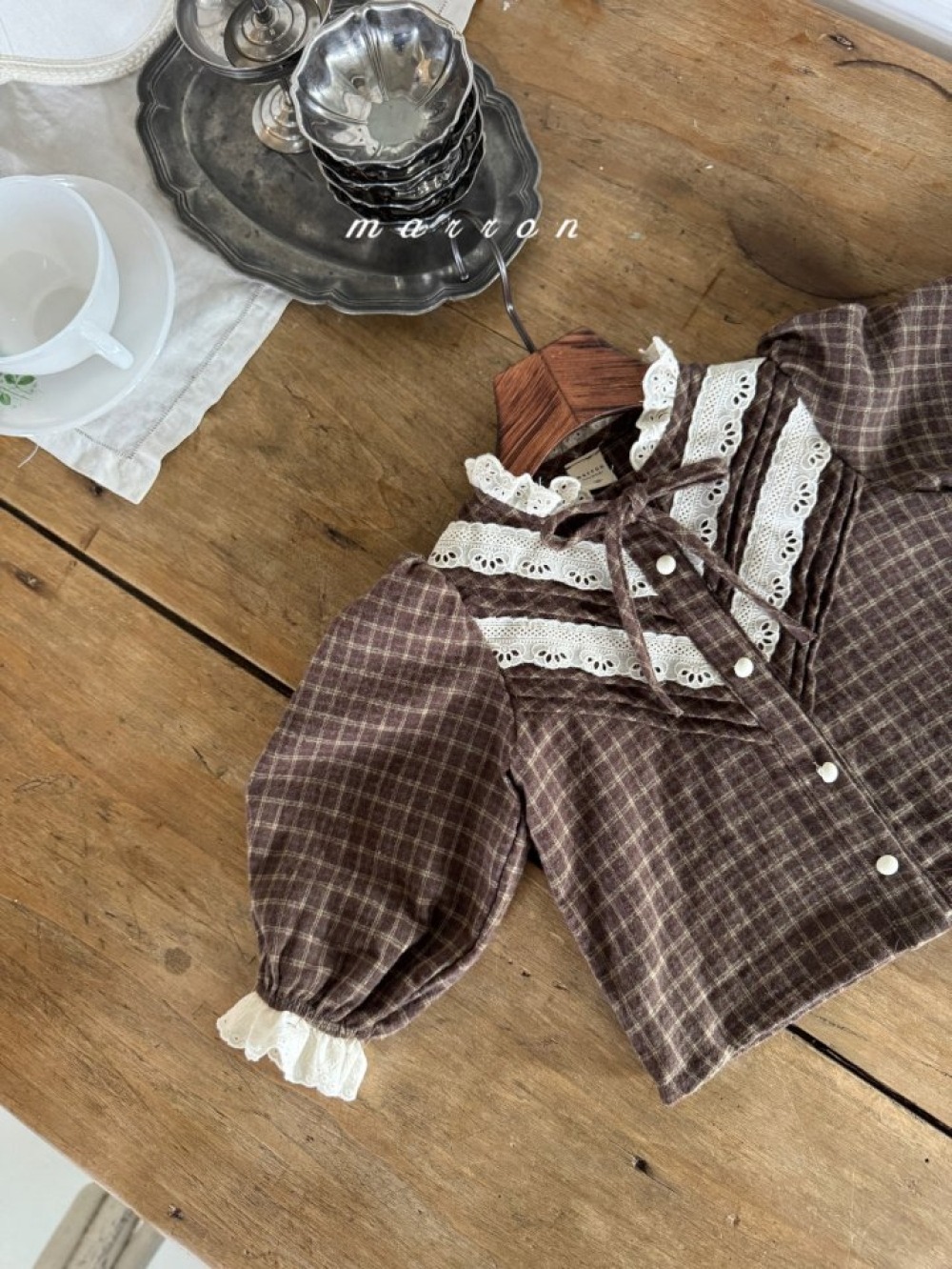 Marron 31｜(1y-6y) 法式古典蕾絲緞帶襯衫