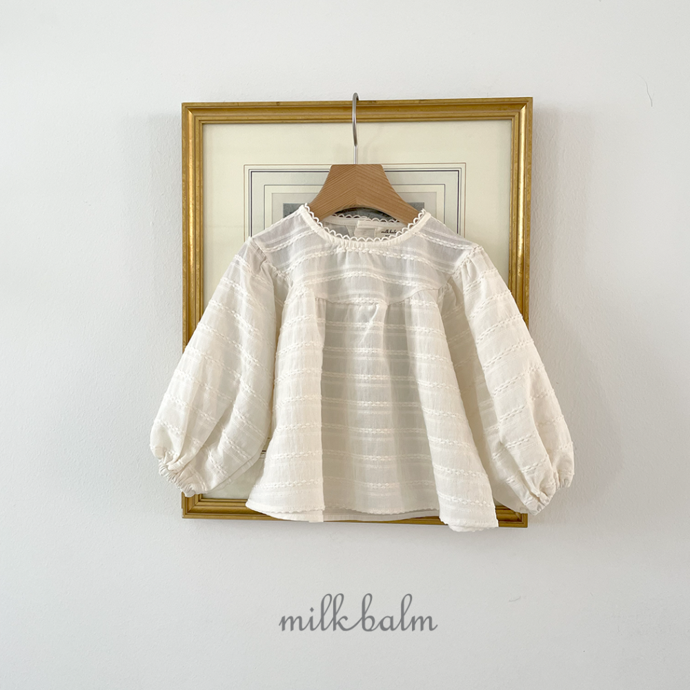 Milk Balm23｜(1-7y) 2色條紋壓紋花邊襯衫