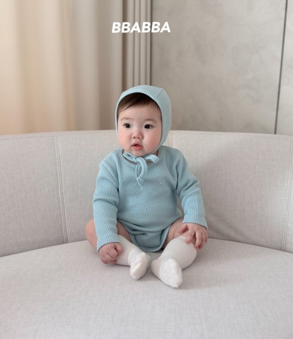 BBABBA32｜(60cm-83cm) 3色素色華夫格包屁衣含帽子