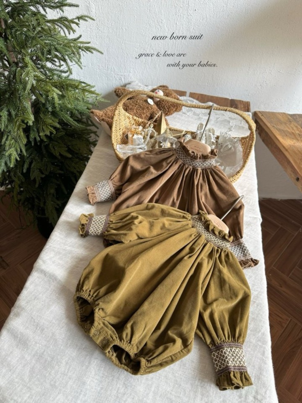 MONBEBE04｜(3m-24m) 冬季滾邊縮口包屁衣