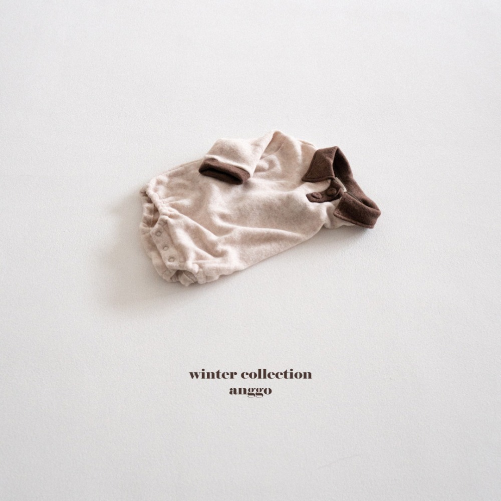 anggo35｜(3m-12m) 撞色有領毛圈包屁衣