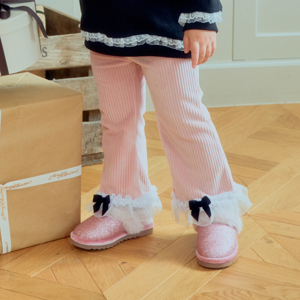 1st blue 06｜(80-118cm) 2色蕾絲荷葉擺內刷毛喇叭褲