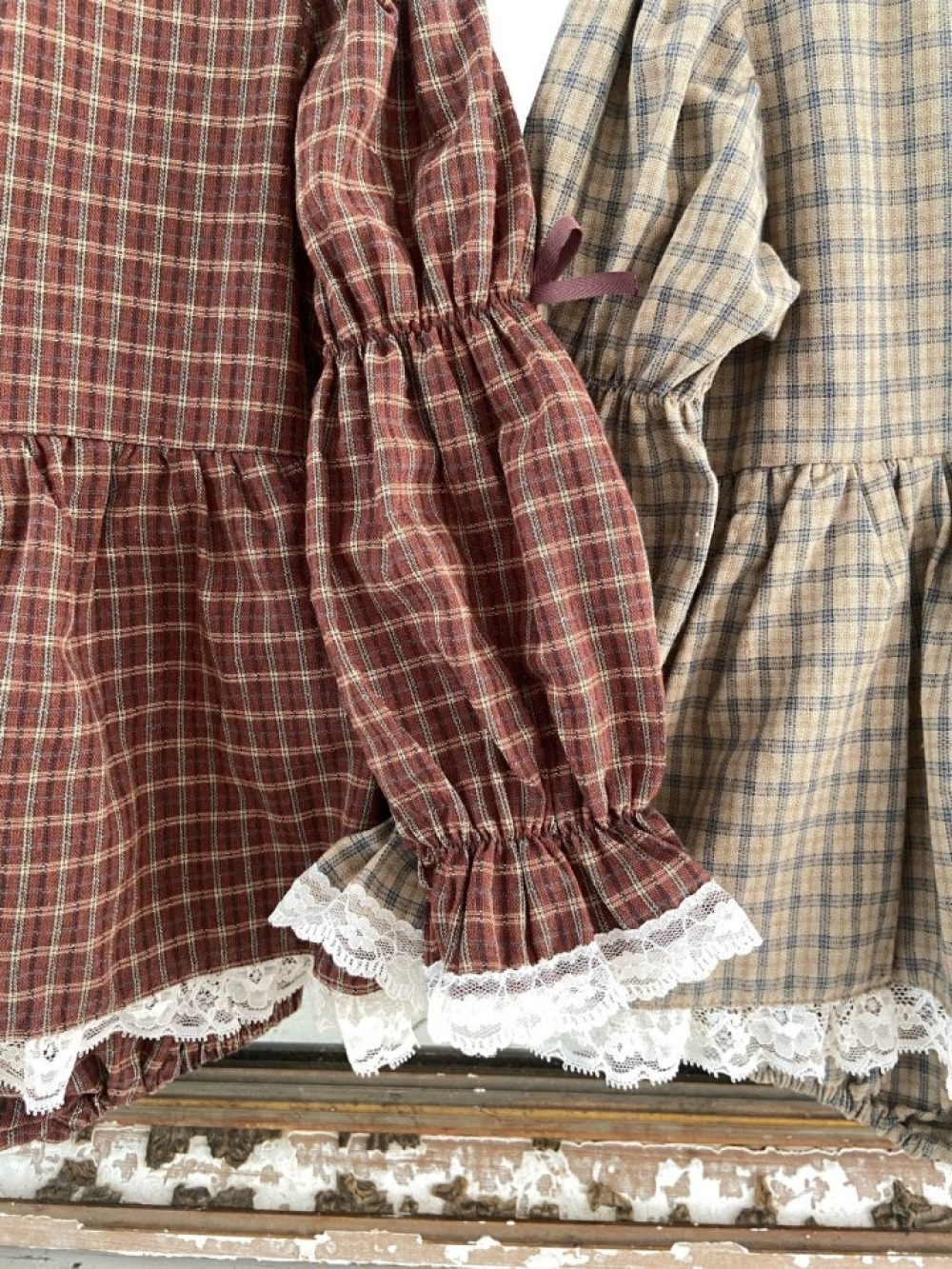 Anne Shirley33｜(3m-18m) 3色法式格紋蕾絲裙包屁衣