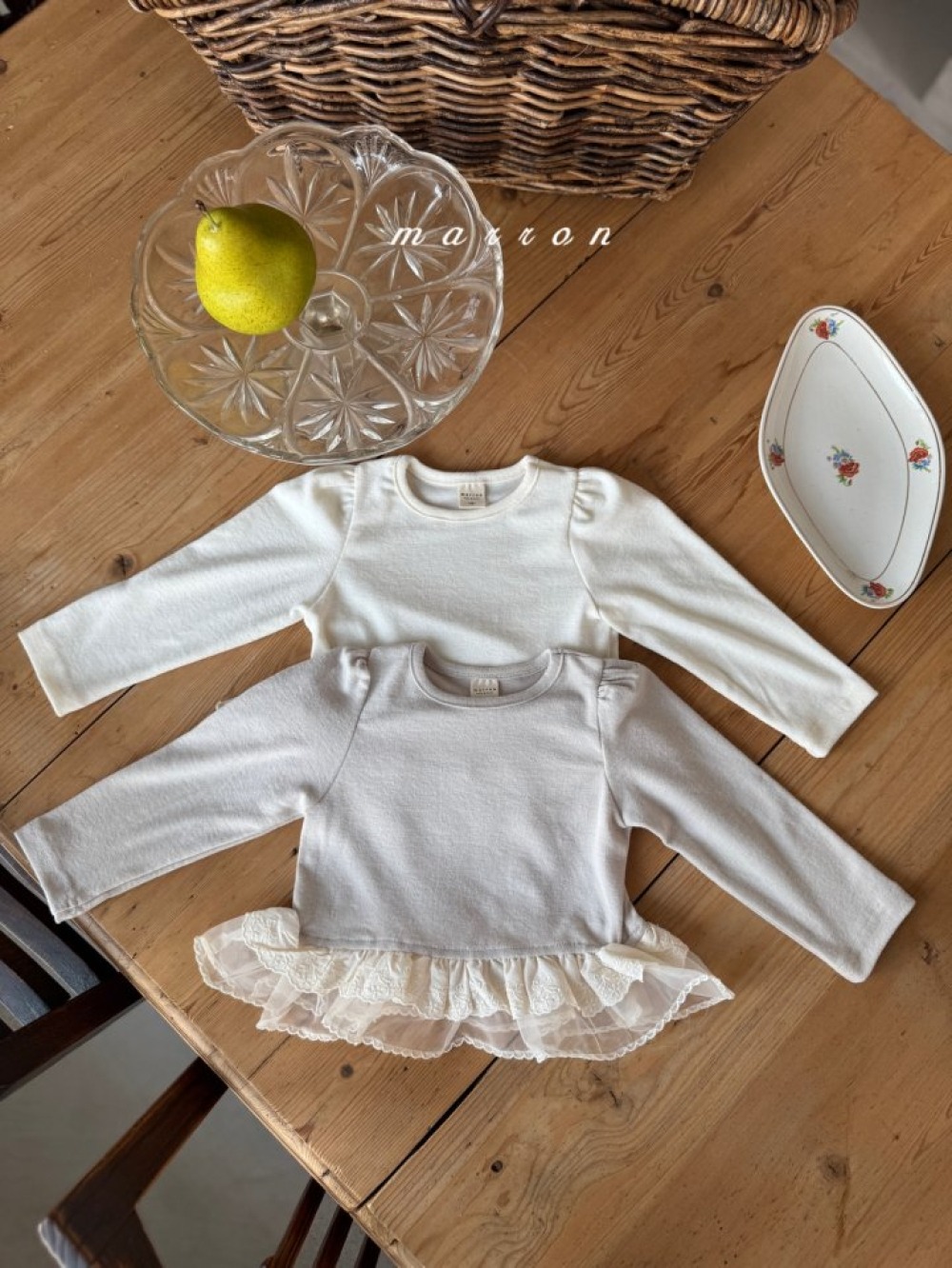 Marron 01｜(1y-6y) 公主袖蕾絲下擺上衣