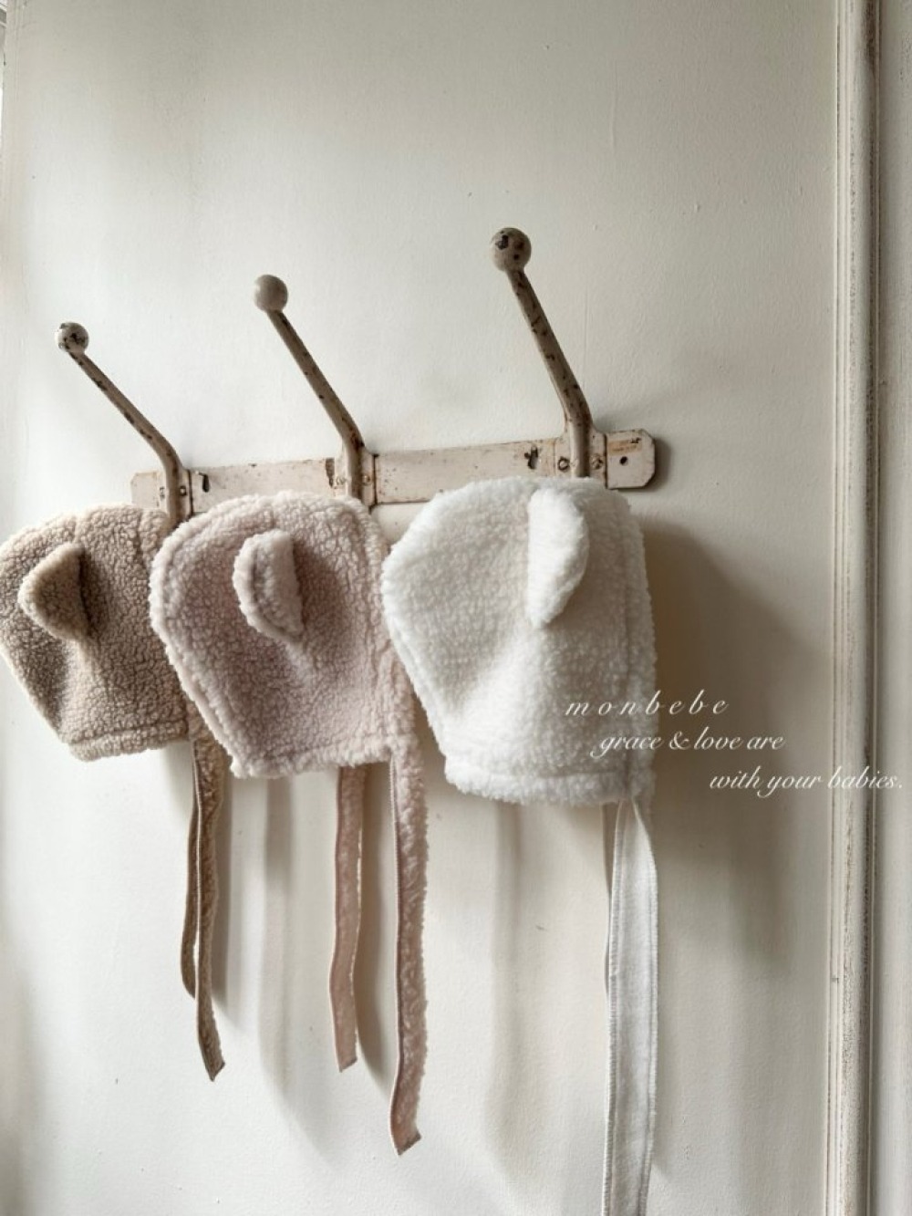 MONBEBE26｜(3m-24m) 刷毛小熊綁帶帽