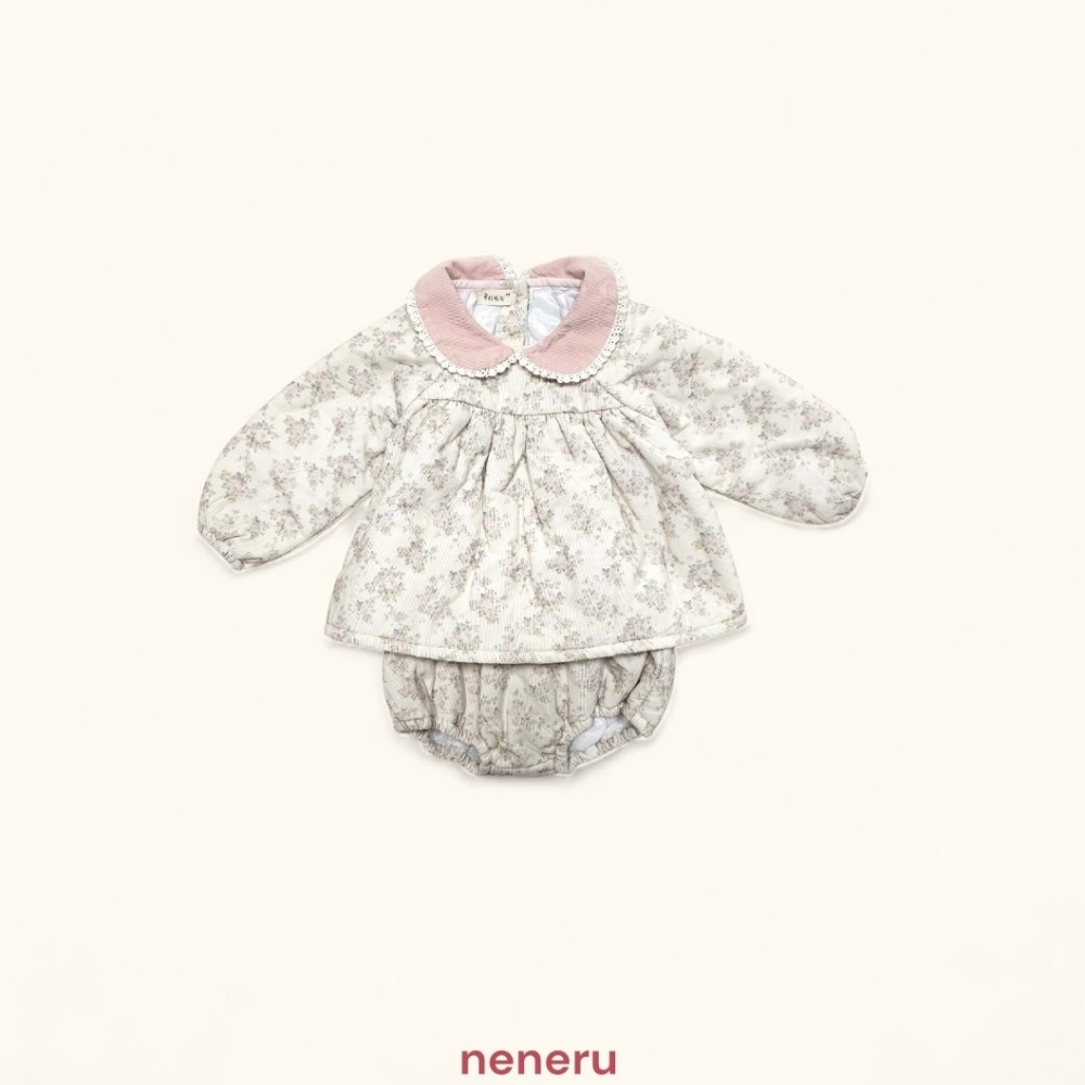 neneru07｜(60cm-85cm) 1色刷毛滾邊領燈芯絨碎花套裝