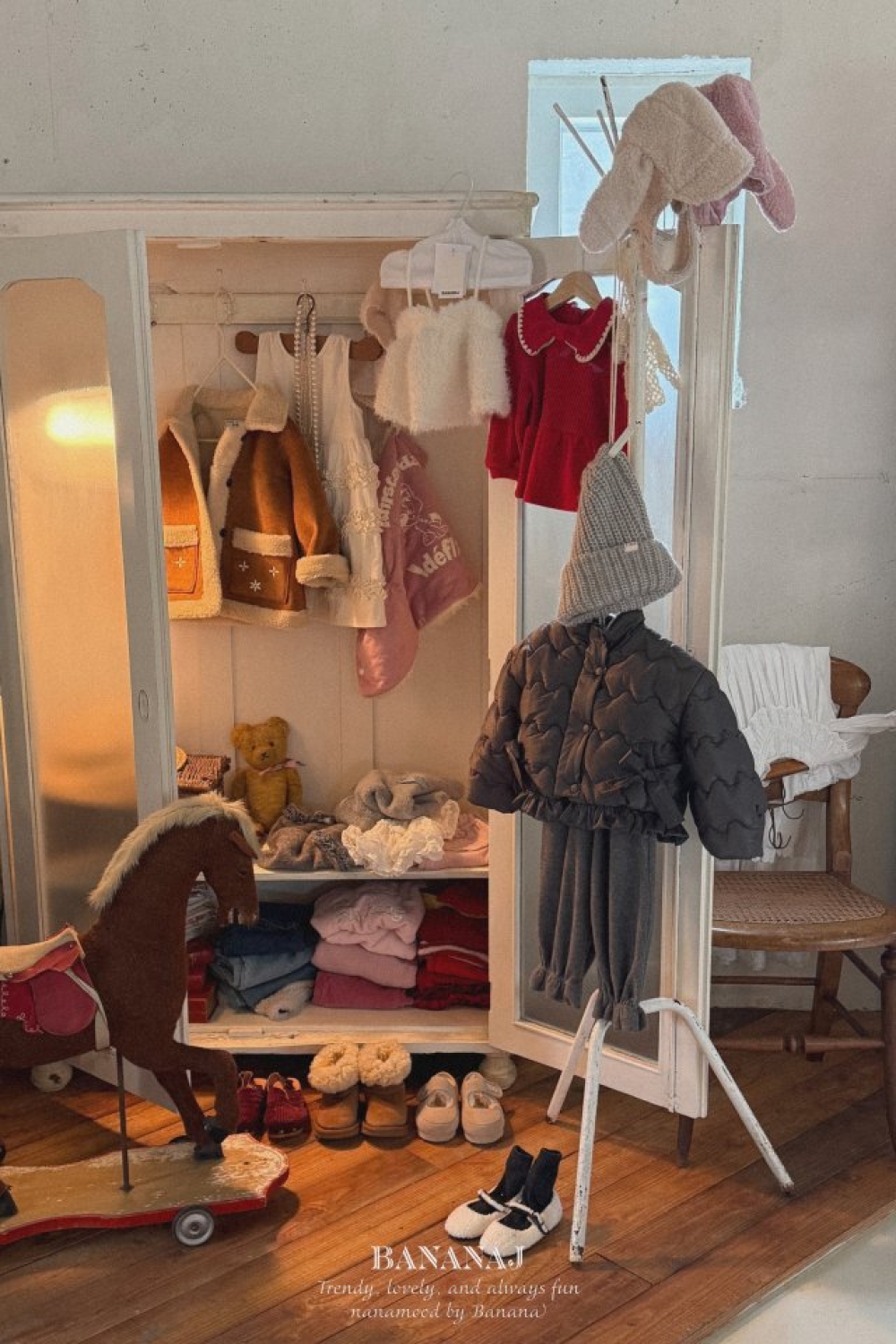 BANANAJ29｜(83-127cm)  蝴蝶結菱格絎縫線外套