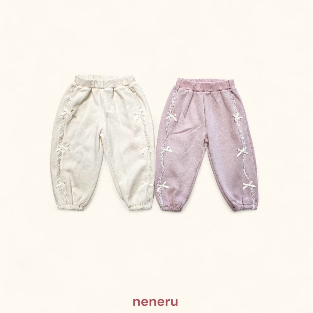 neneru17｜(70cm-125cm) 2色蕾絲蝴蝶邊結縮口褲