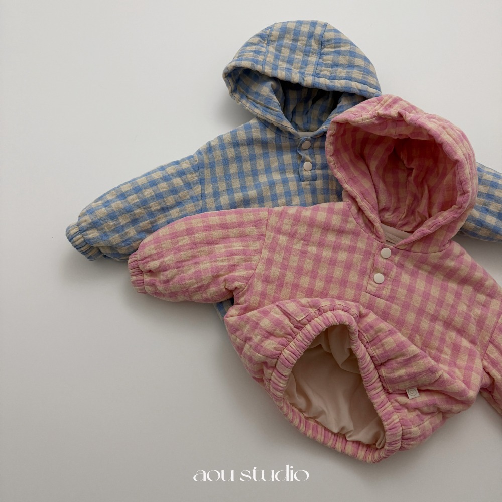 Aou 15｜ (70cm-110cm) 半開襟鈕扣夾層棉格紋上衣