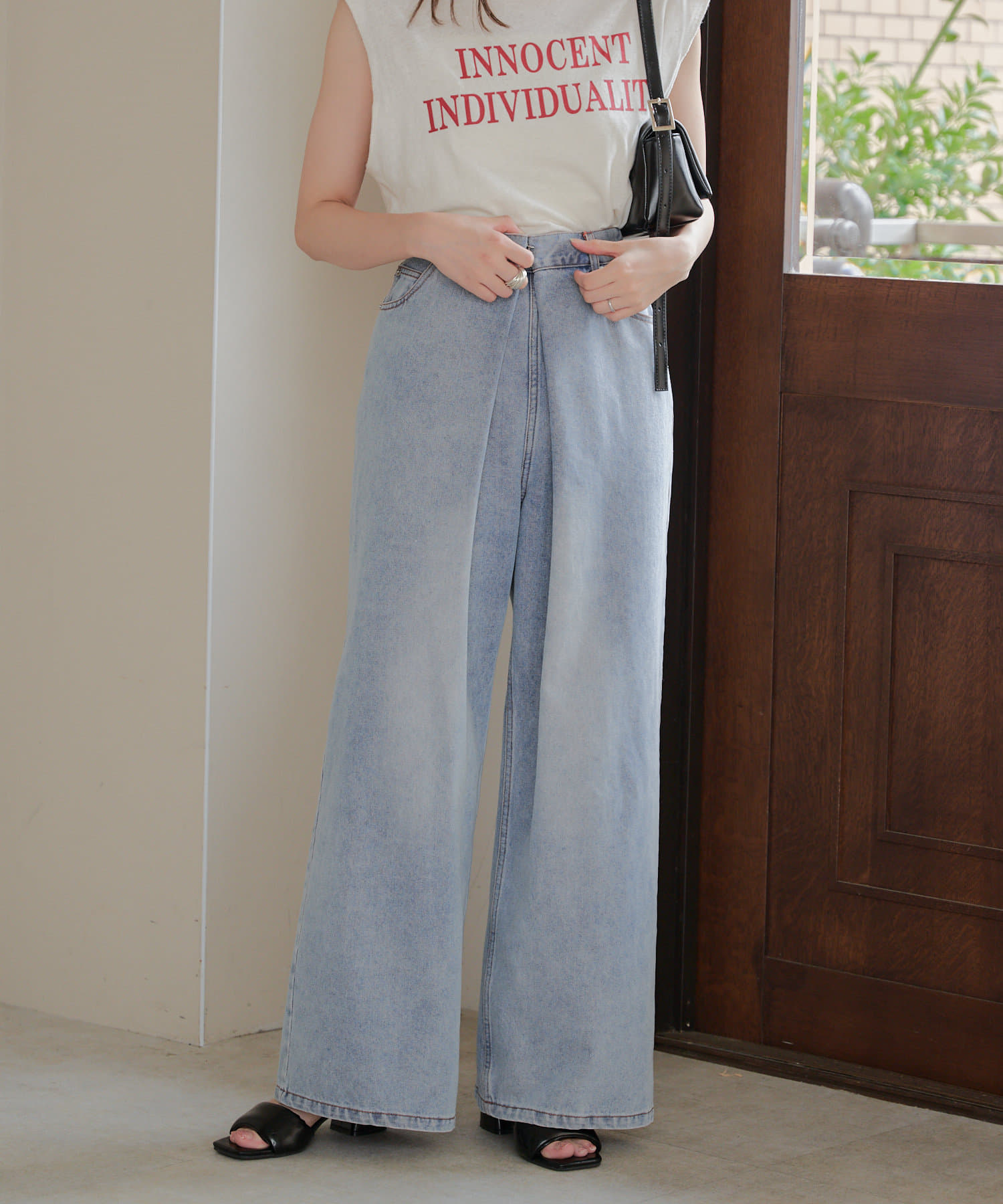 Kastane 牛仔設計寬褲(褲腰部可調節)