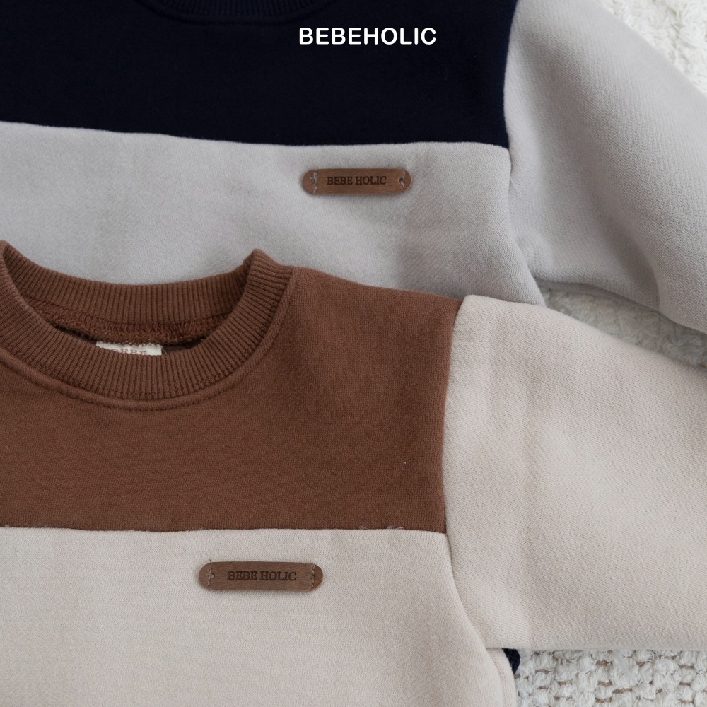 Bebe holic48｜(3m-18m) 拼接色內刷毛包屁衣