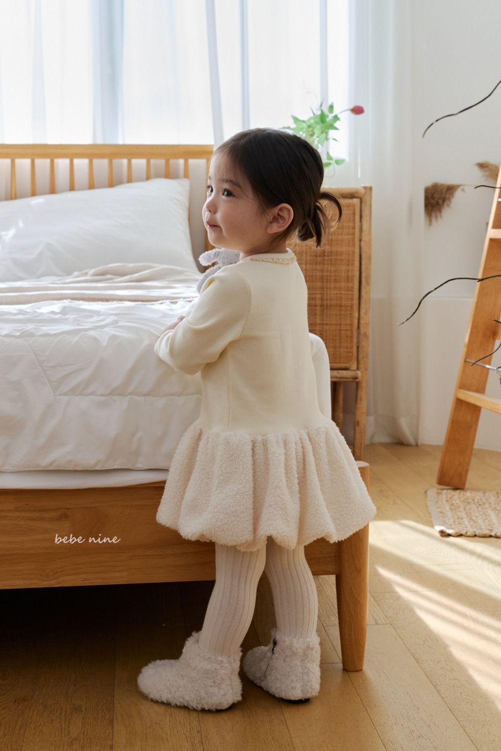 bebe nine35 (65cm-115cm) 2色磨毛連身氣球裙洋裝