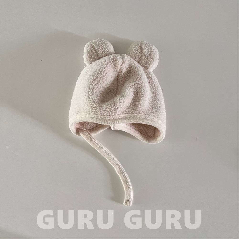 GURU GURU08｜(6m-24m) 3色小熊刷毛綁帶帽