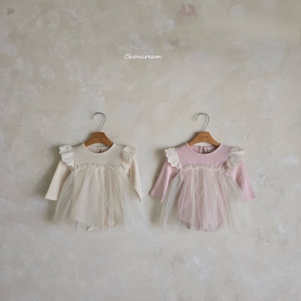 Choucream38｜(6m-18m) 蕾絲袖薄紗包屁衣