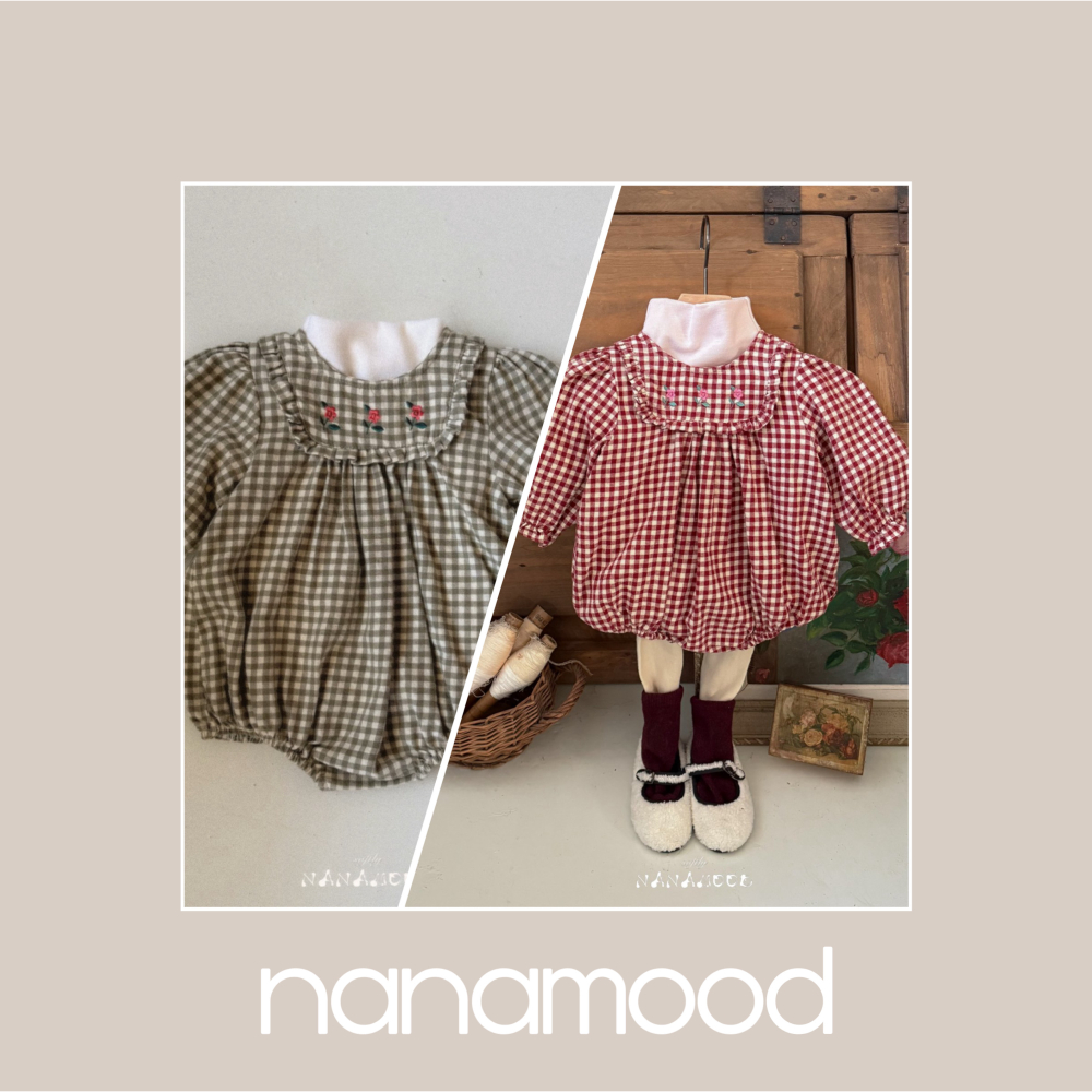 BANANAJ10｜(3m-18m)  氣質格紋長袖包屁衣