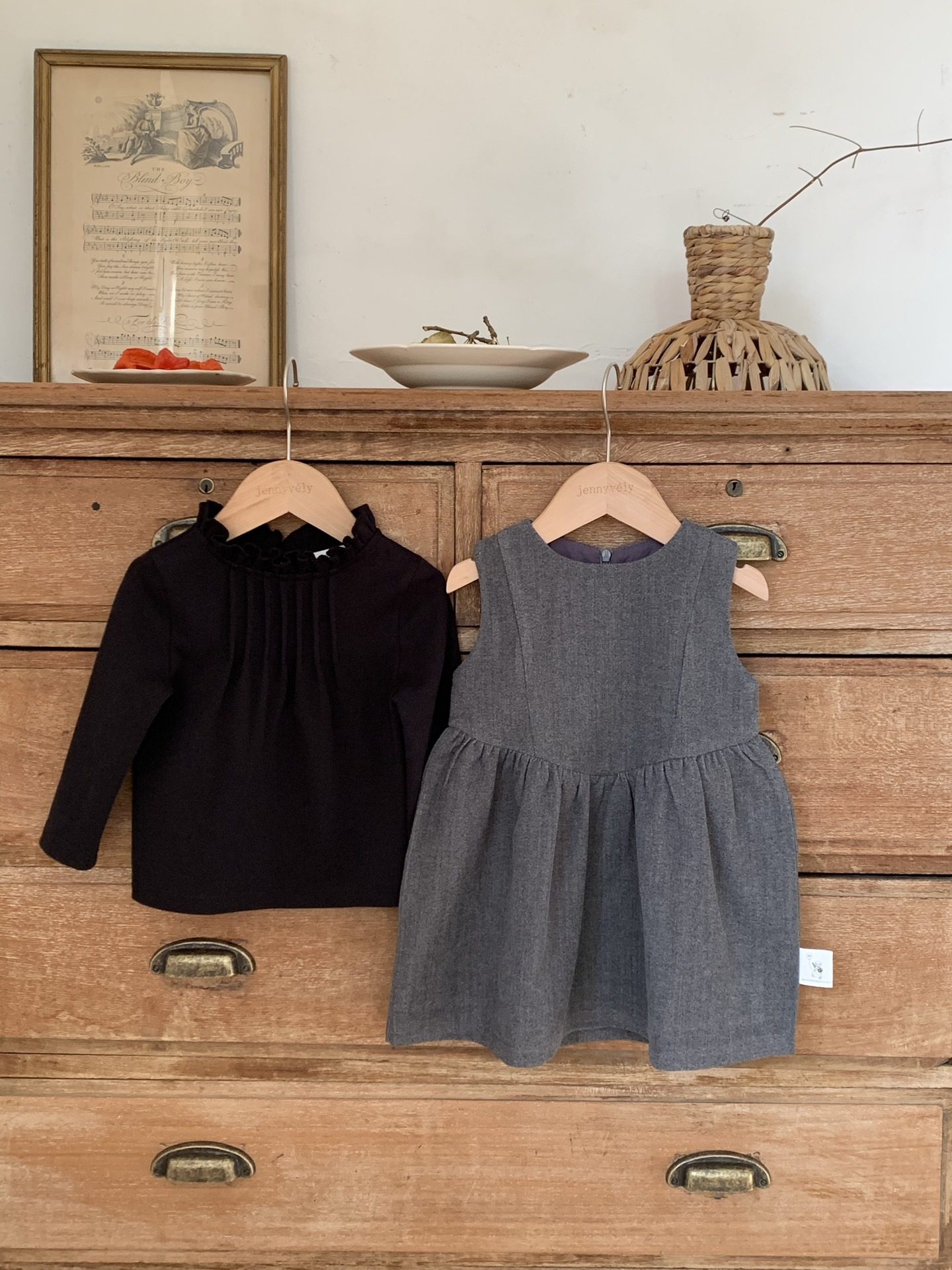 JE608｜(80cm-110cm) 學院素面背心洋裝/花邊領上衣