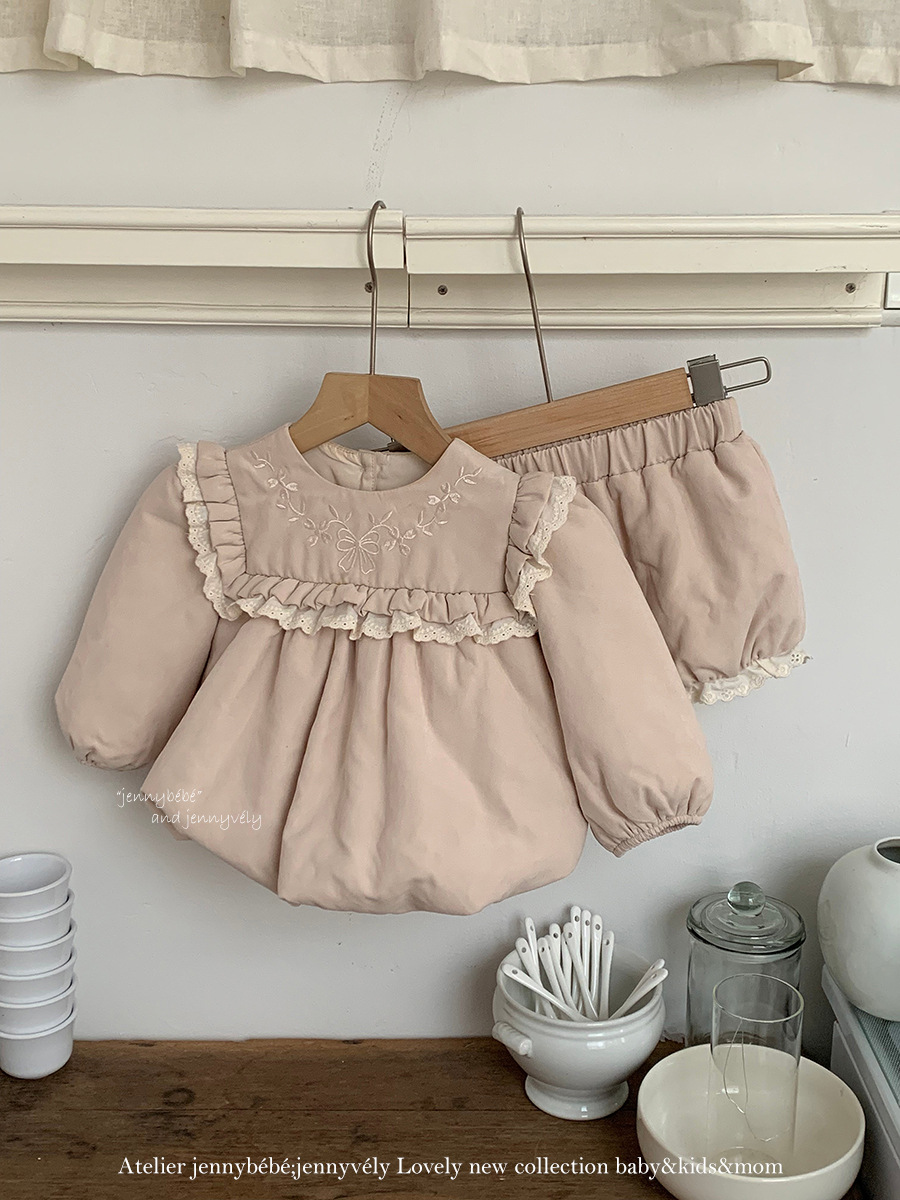 JE 650｜(73-100cm)  刺繡泡泡花邊套裝