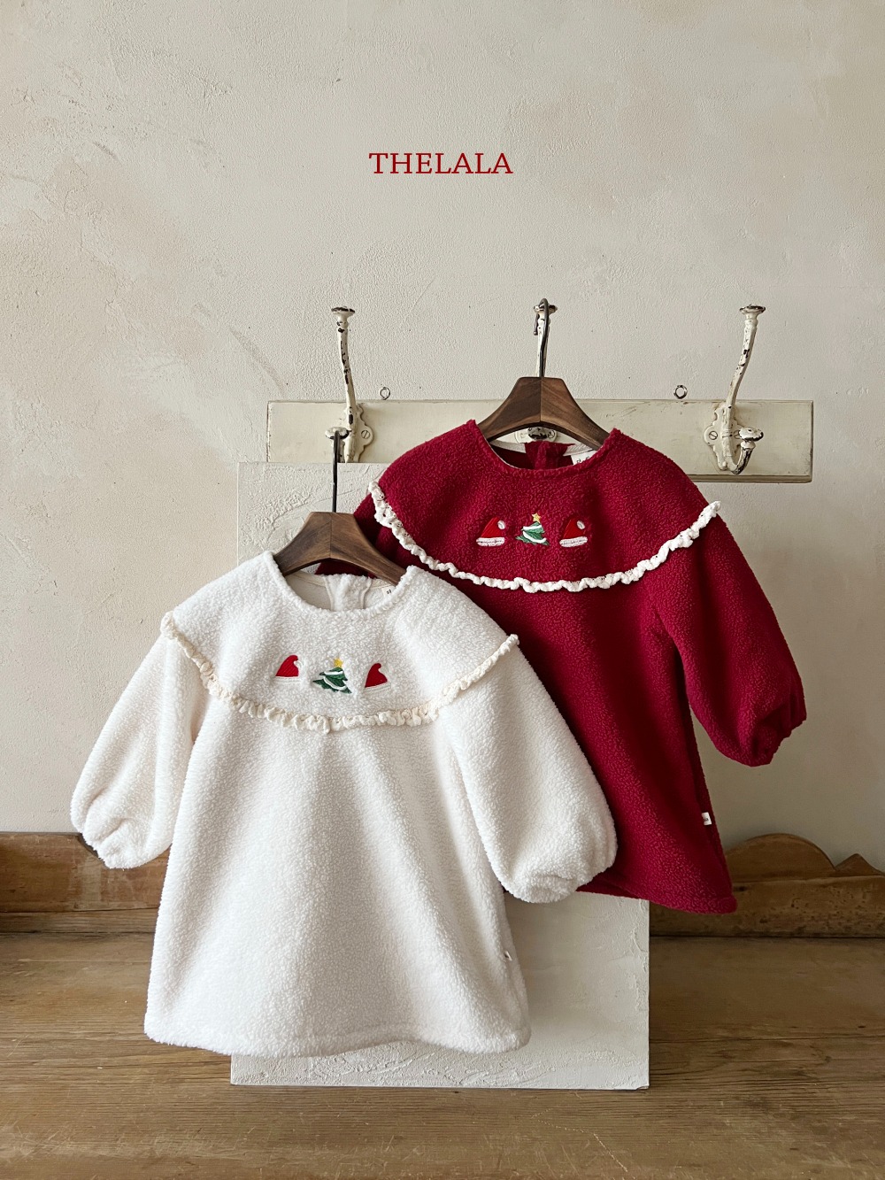 thelala10｜ (1y-6y) 刺繡聖誕樹蕾絲花邊洋裝