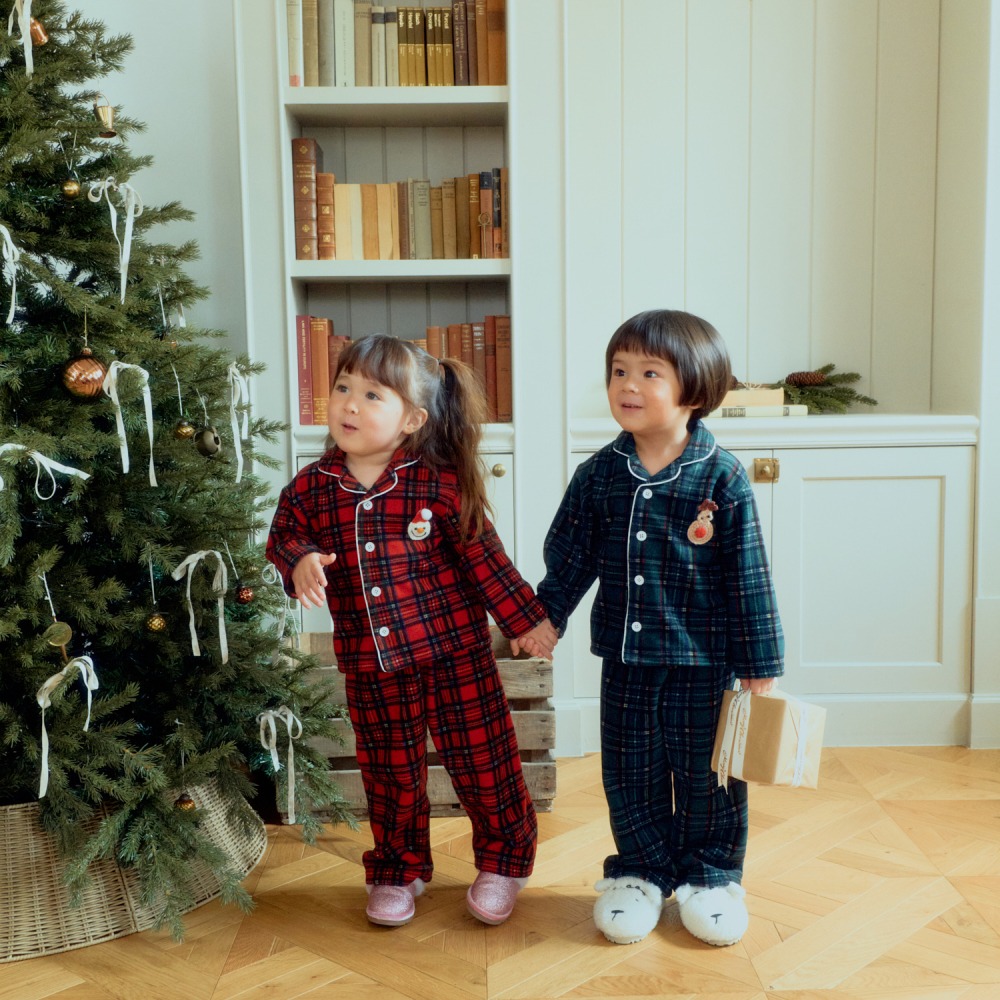 1st blue 10｜(80-118cm) 2色聖誕格紋家居服套裝