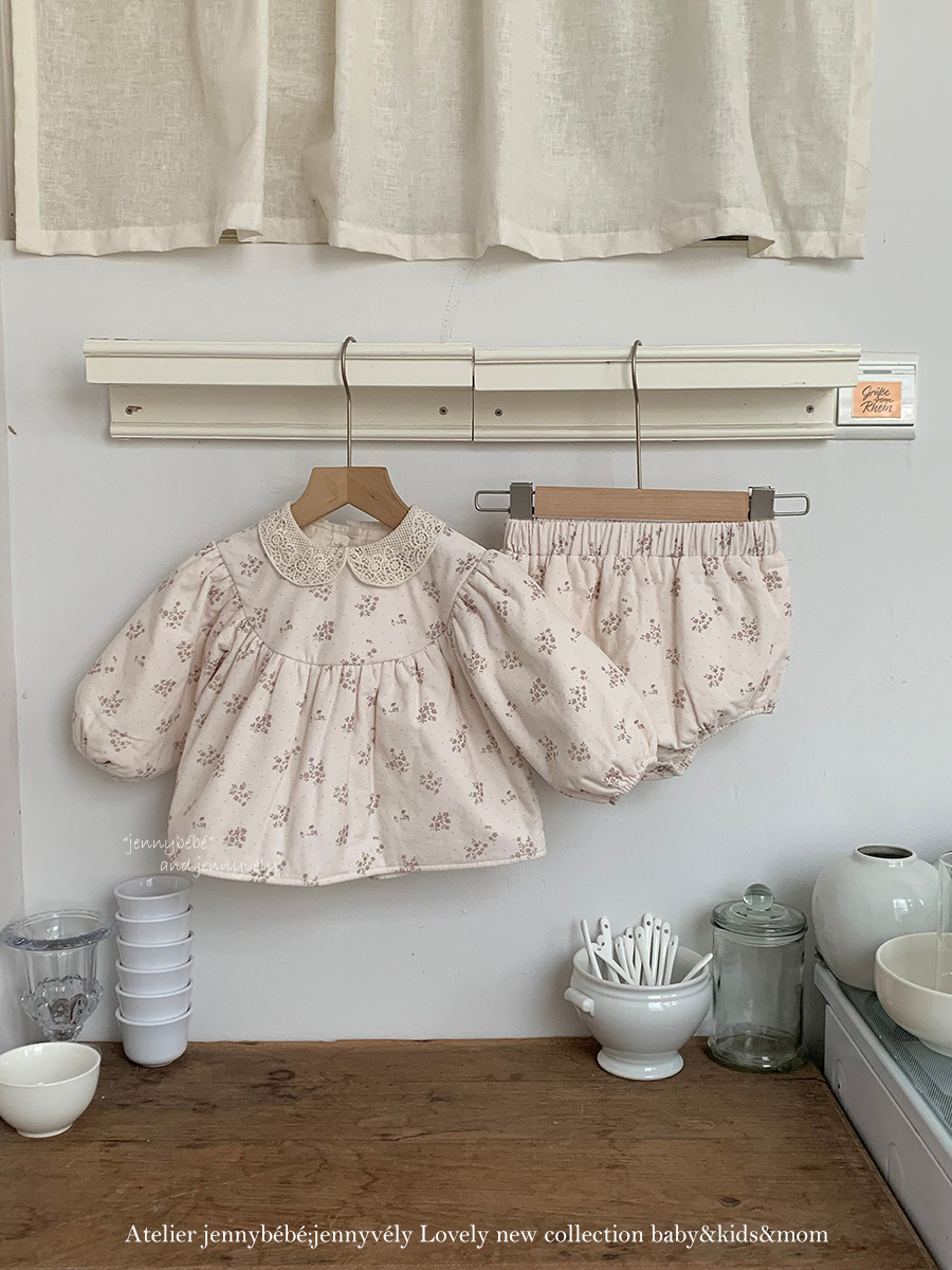 JE 651｜(73-100cm)  小花蕾絲包屁套裝