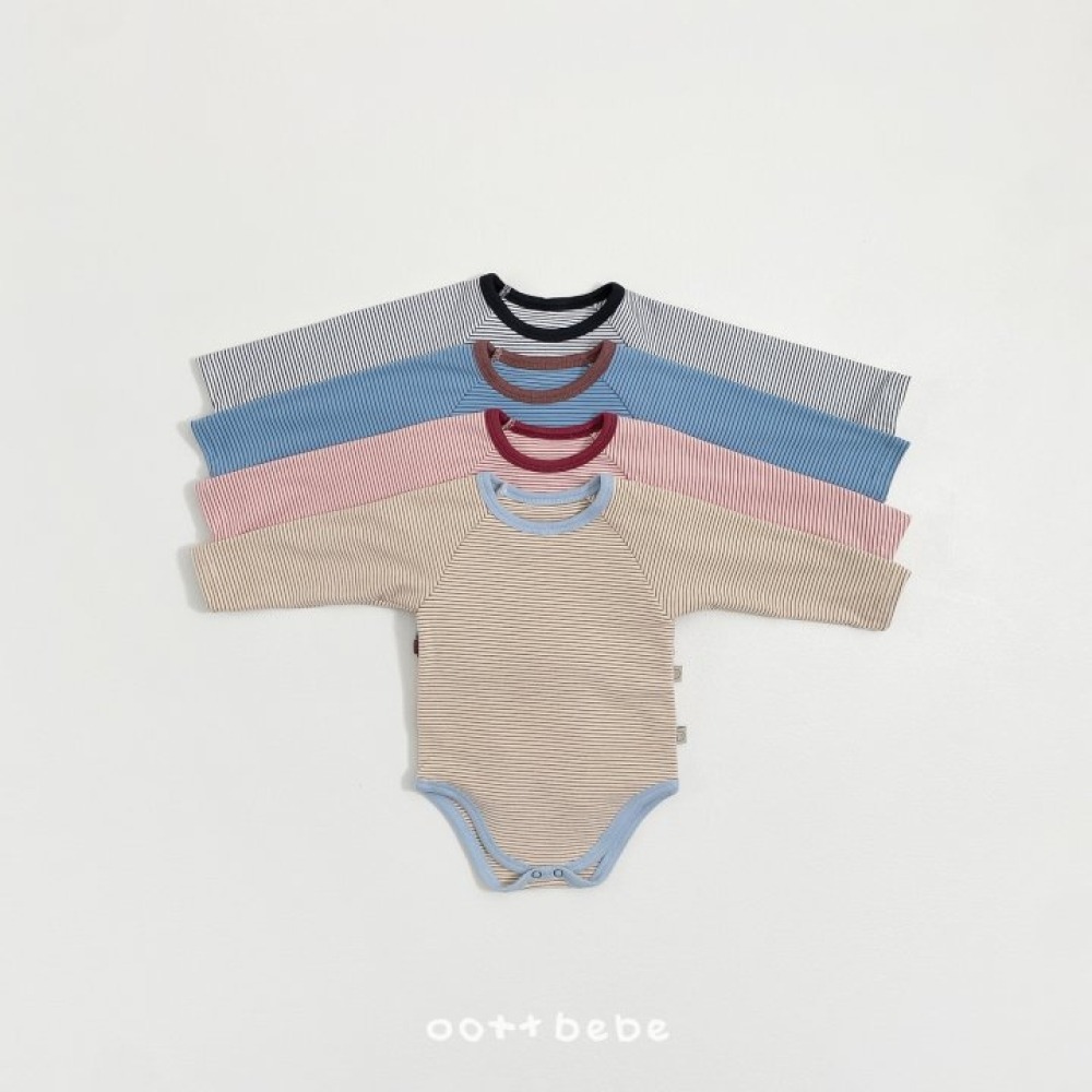 Oottbebe11｜(0m-12m) 條紋撞色家居包屁衣褲子套裝