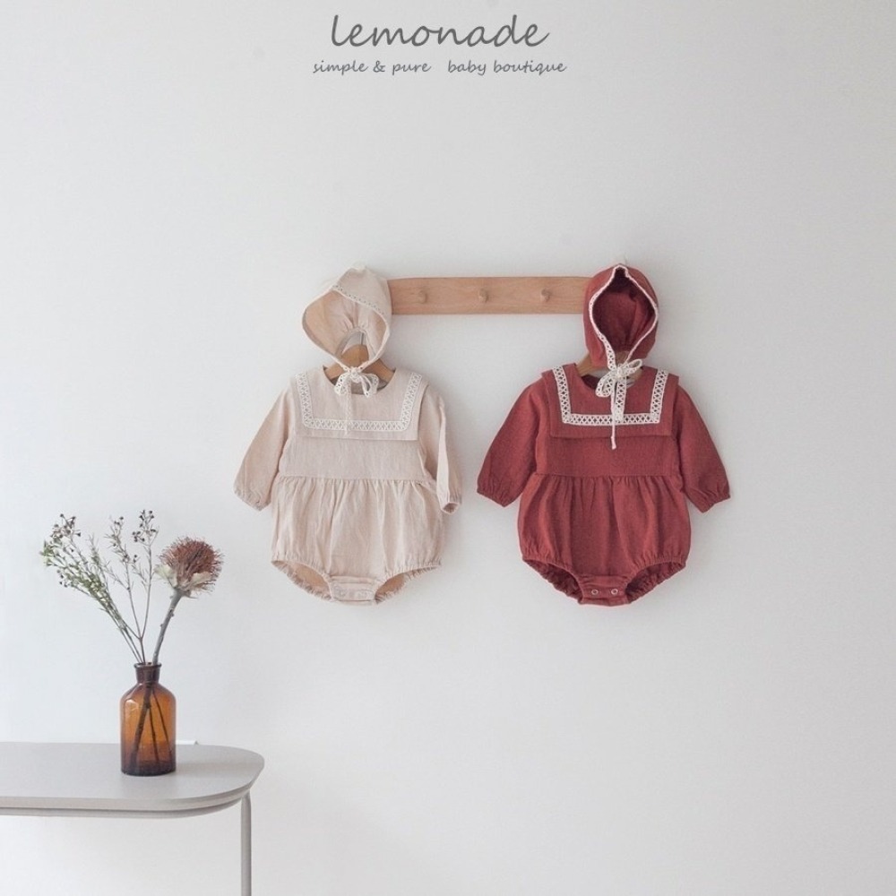LEMONADE21｜(55cm-85cm) 2色滾邊翻領包屁衣含帽子
