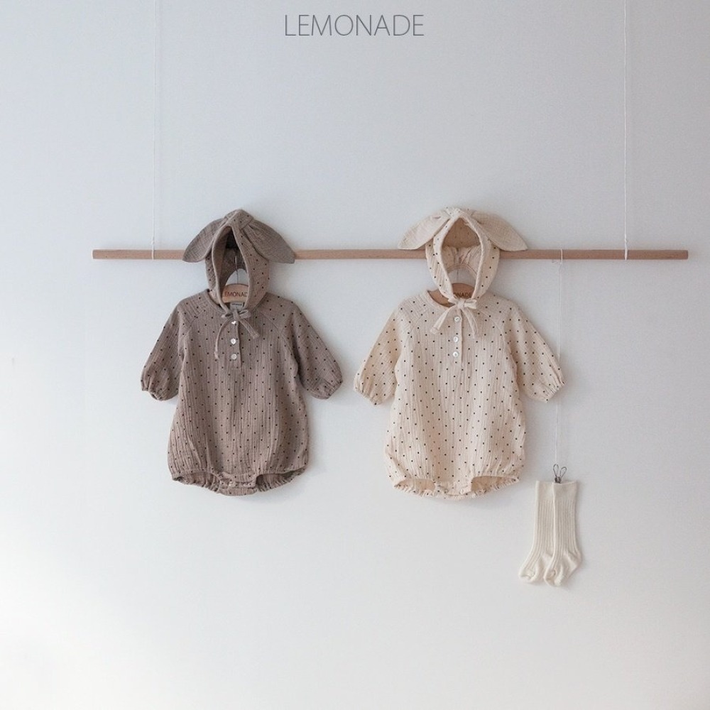 LEMONADE22｜(55cm-85cm) 2色點點包屁衣含小耳帽子