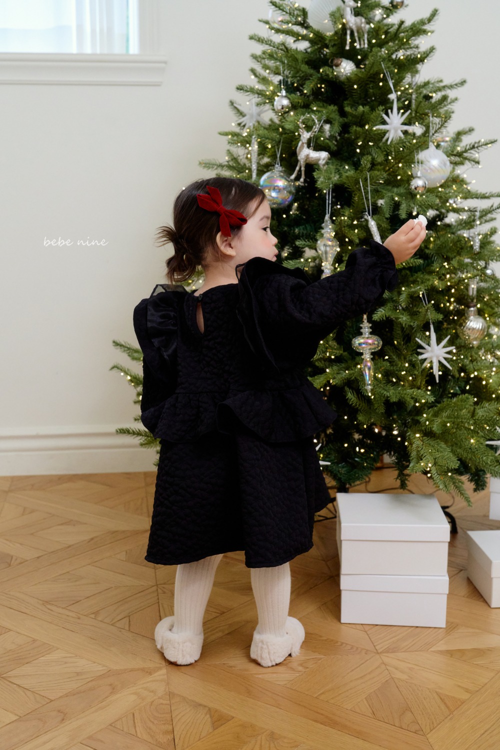 bebe nine48 (65cm-115cm) 2色花卉飛袖洋裝