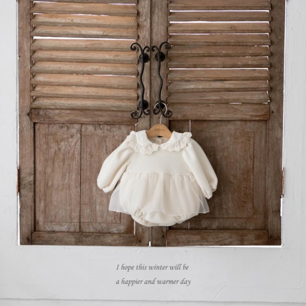 M-KIDS09｜(55-80cm) 2色蕾絲荷葉領抓絨包屁衣