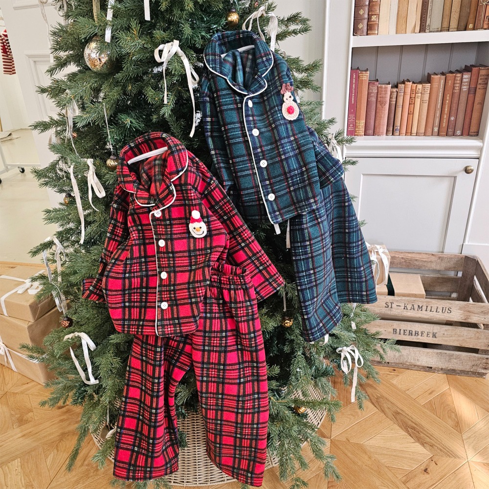 1st blue 10｜(80-118cm) 2色聖誕格紋家居服套裝