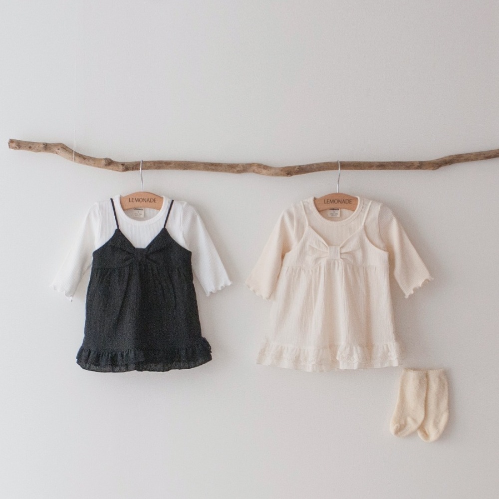 LEMONADE16｜(55cm-85cm) 2色兩件式包屁衣+蝴蝶結細肩洋裝