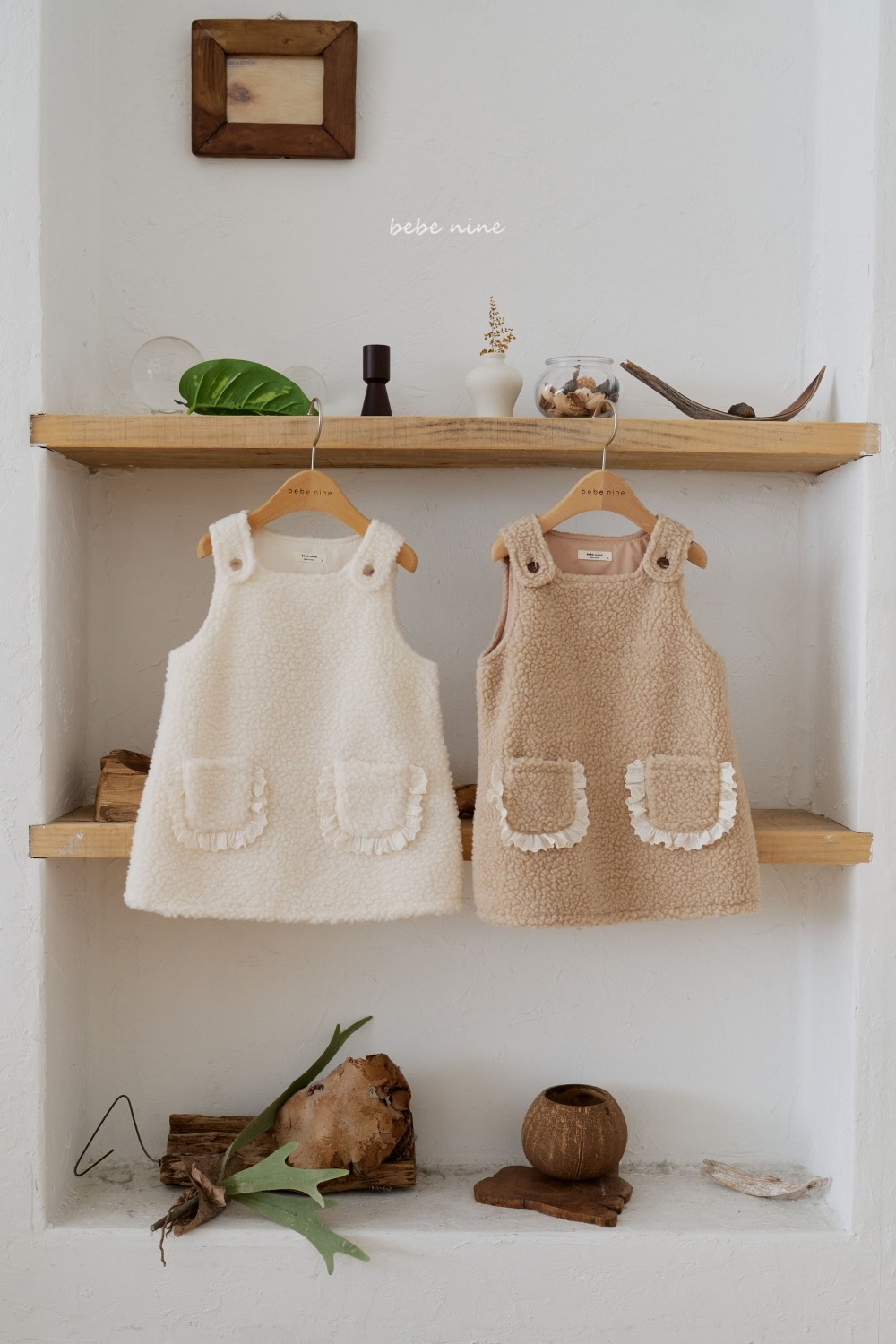 bebe nine38 (65cm-115cm) 2色蕾絲邊口袋吊帶洋裝