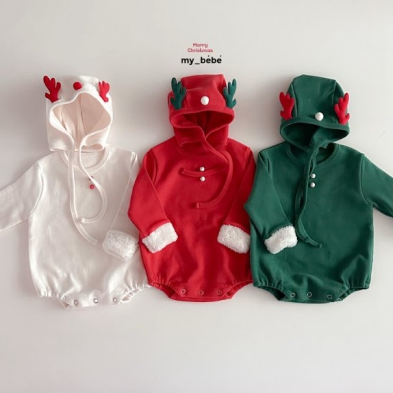 my_bebe49｜(-12m-18m-)  麋鹿連帽包屁衣