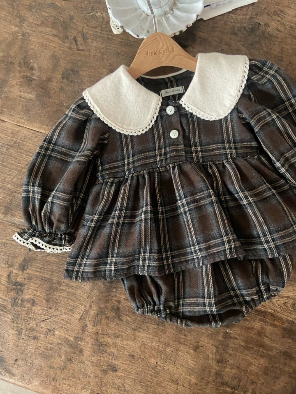 Anne Shirley34｜(3m-18m) 1色翻領學院裙包屁衣