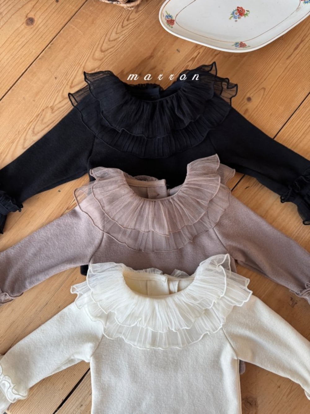 Marron 03｜(1y-6y) 花瓣荷葉薄紗上衣