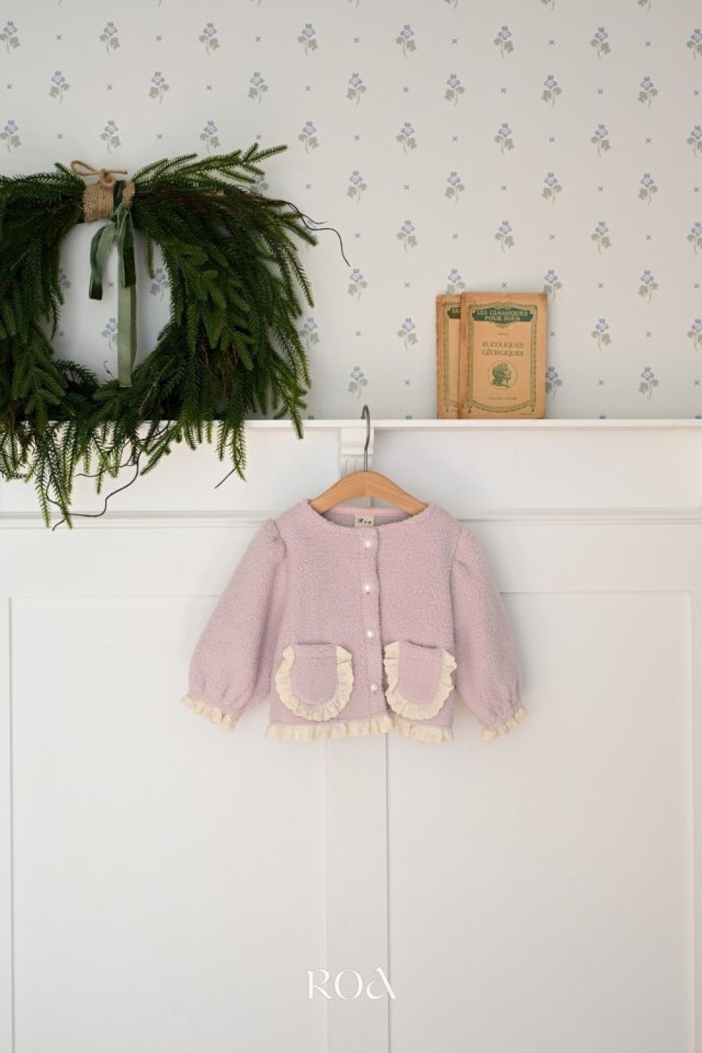 ROA41｜(6m-18m) 2色蕾絲刷毛開襟外套