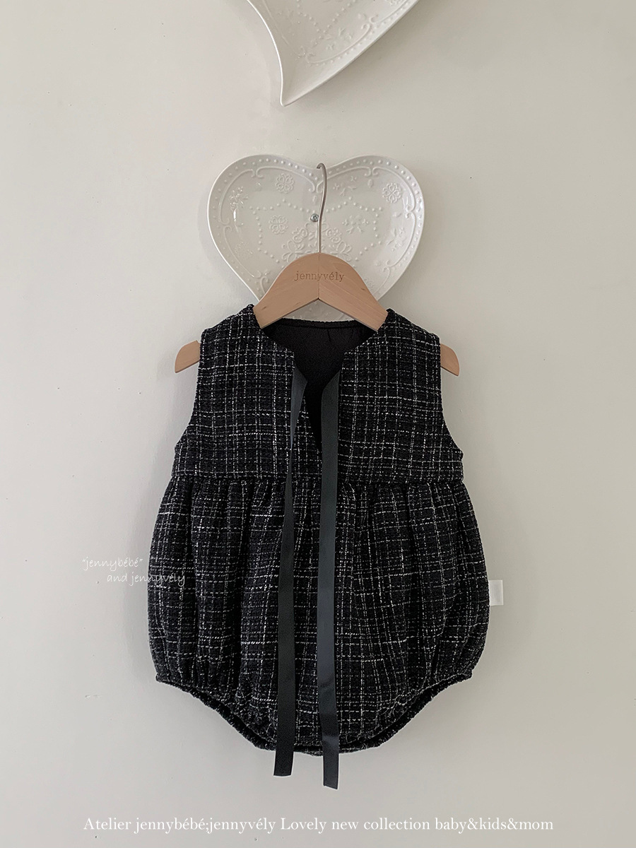 JE 657｜(66-90cm)  格紋翻領娃娃包屁衣