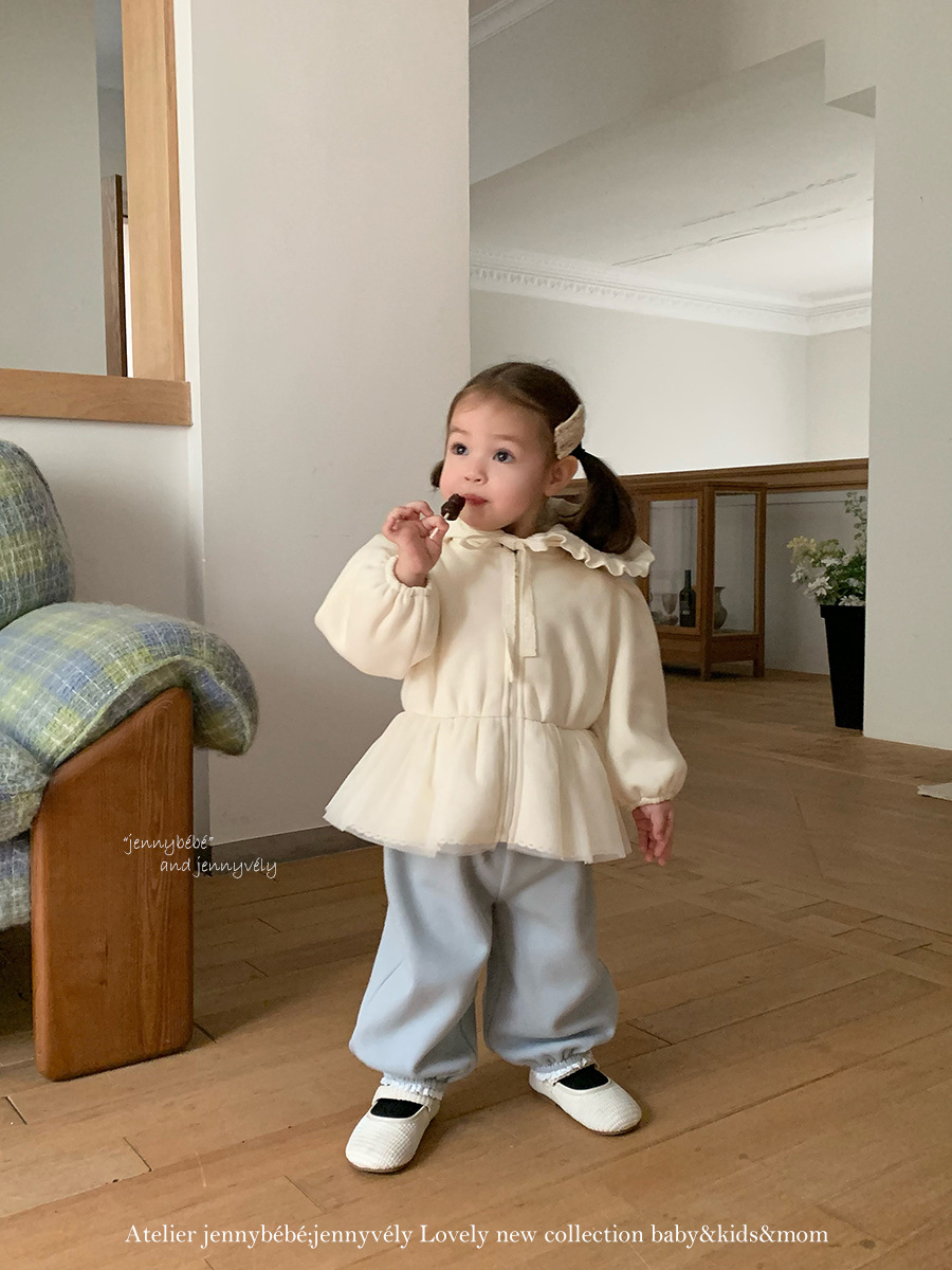 JE 661｜(80-110cm)  絨毛蕾絲束腳褲