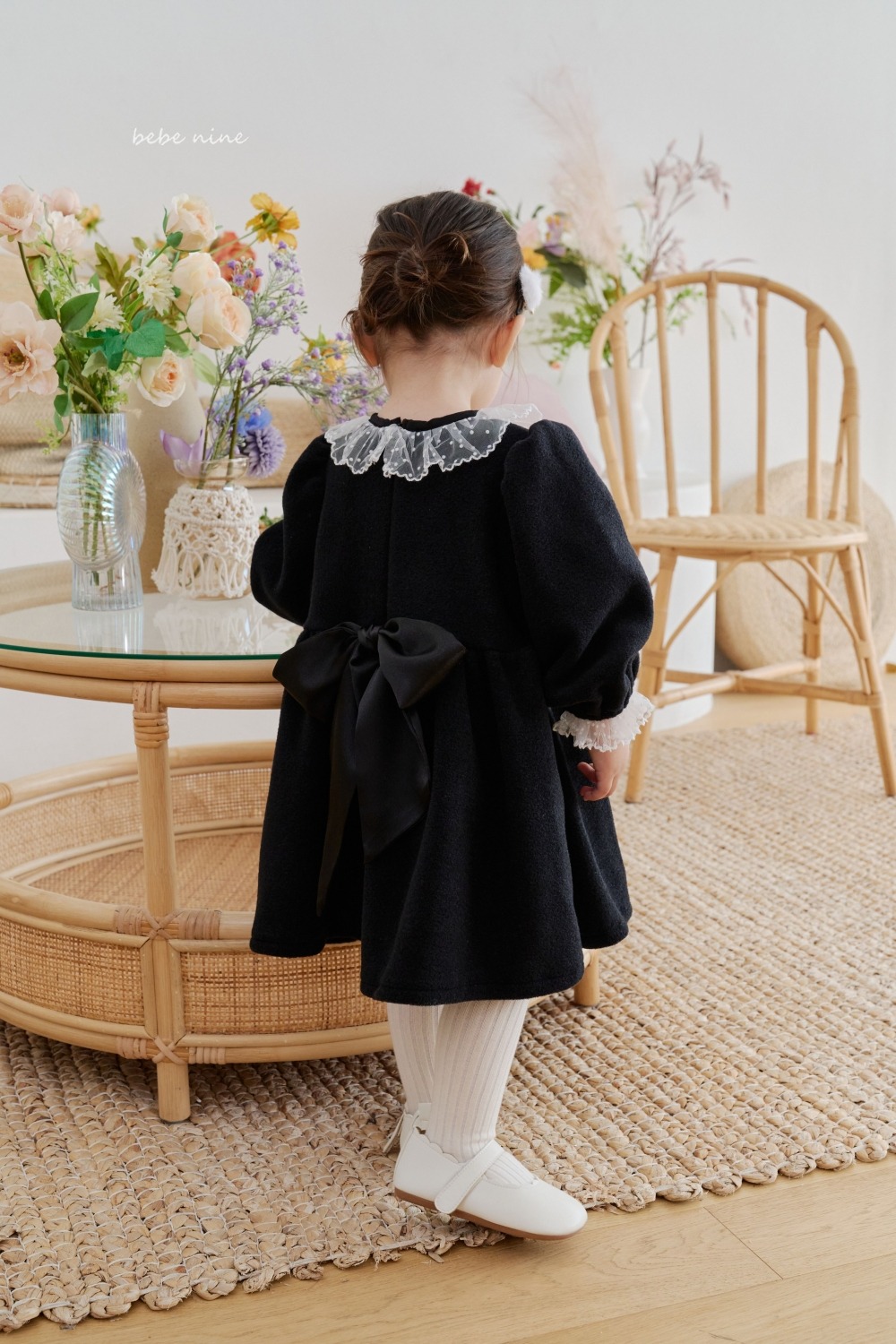 bebe nine32 (65cm-115cm) 2色蕾絲領綁帶洋裝