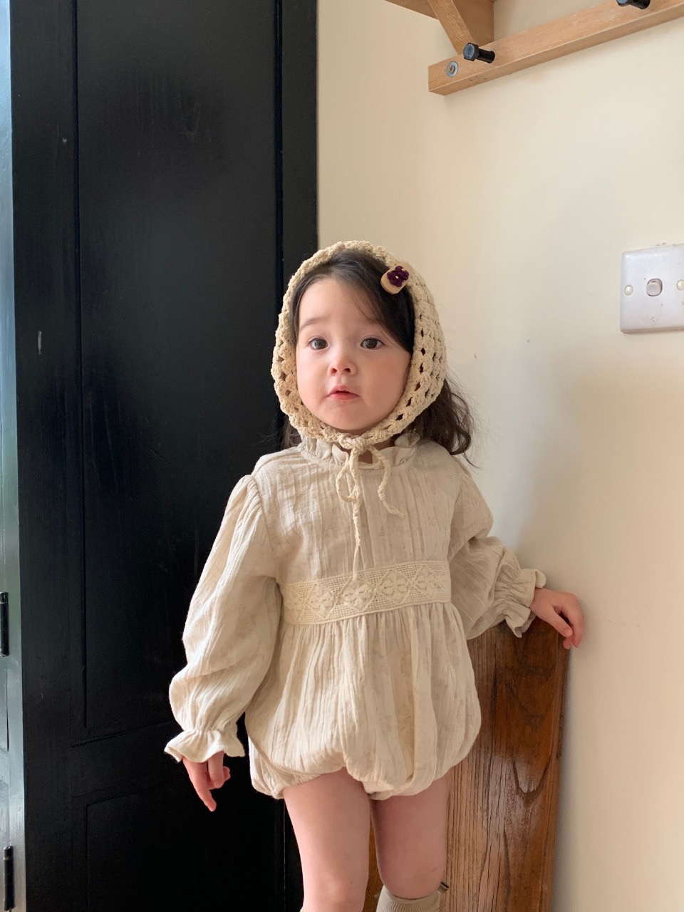 jenny bébé｜(66-90cm) 蕾絲花邊立領包屁衣
