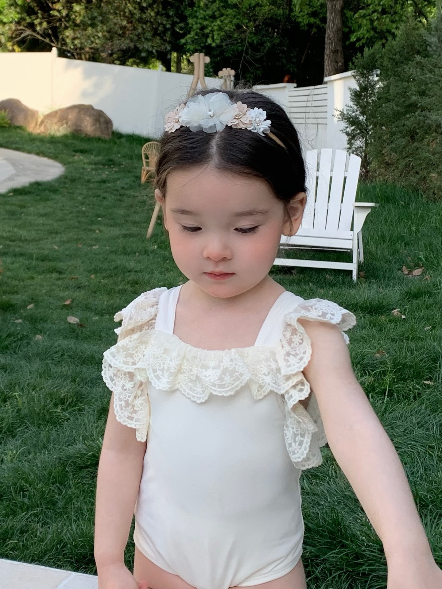 JE29｜(73-130cm) 蕾絲花邊防曬50+泳衣-無袖