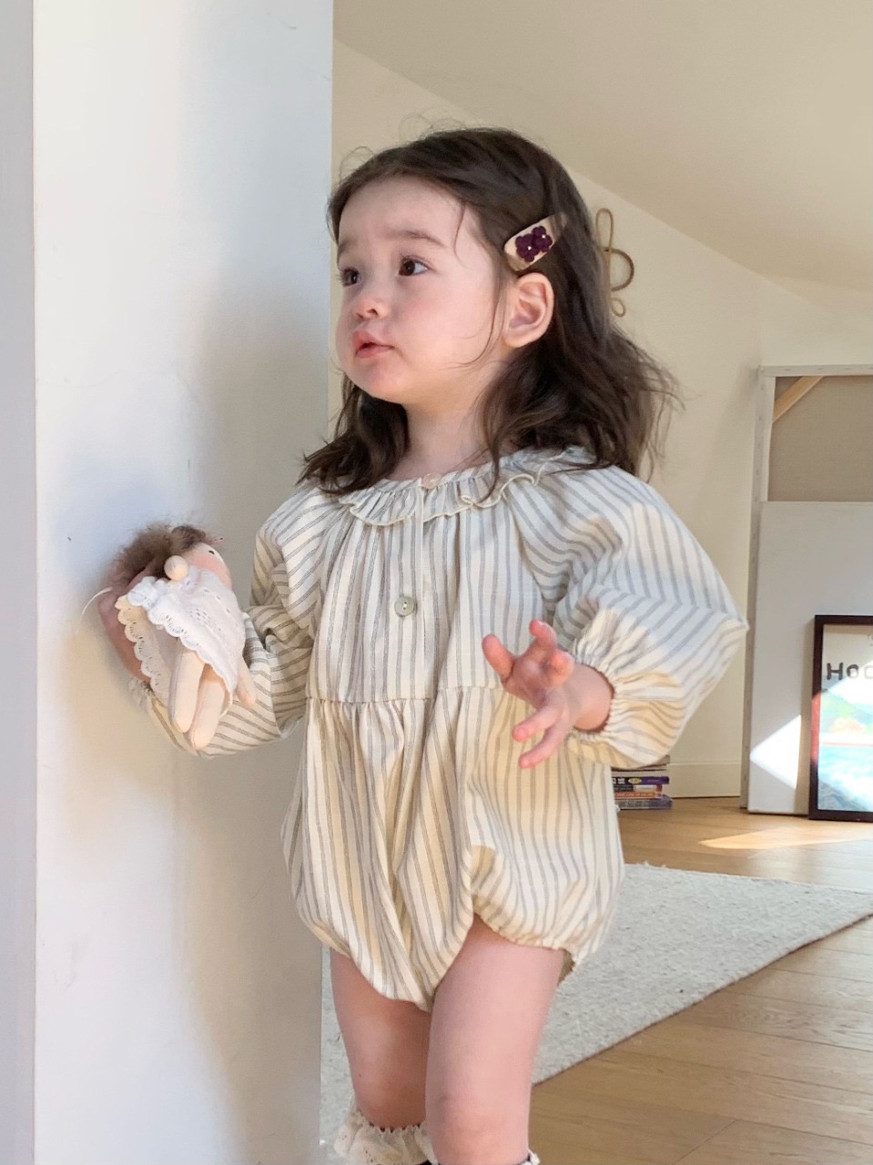 jenny bébé｜(66-80cm) 手足裝 清新條紋包屁衣襯衫洋裝