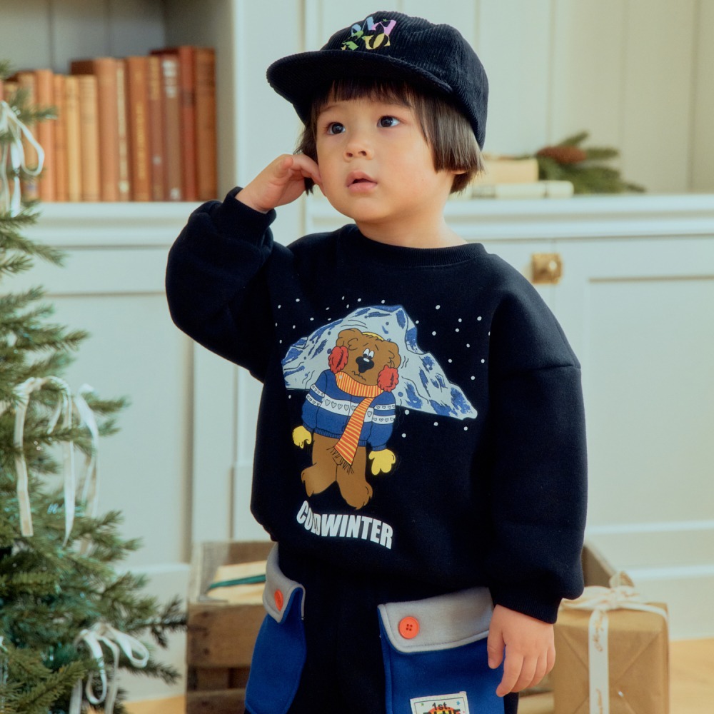 1st blue 21｜(80-118cm) 2色北極小熊印花刷毛休閒上衣