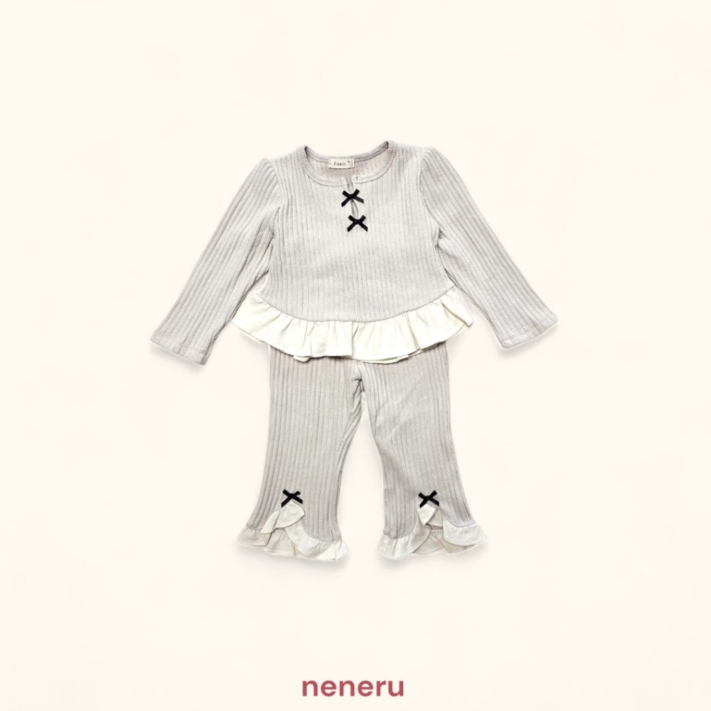 neneru14｜(70cm-125cm) 1色蝴蝶結荷葉邊套裝