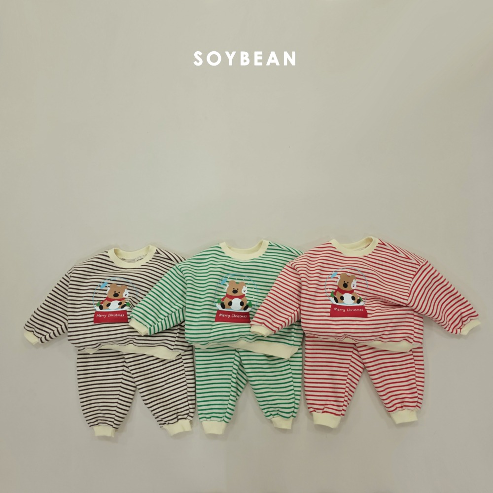 Soybean56｜(75cm-118cm) 雪球印花條紋休閒套裝