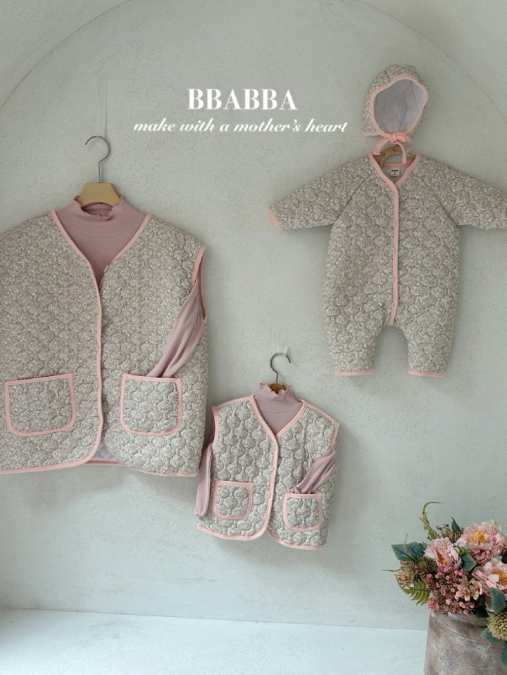 BBABBA16｜(60cm-120cm-mom)  2色菱格鋪棉碎花連身衣/背心