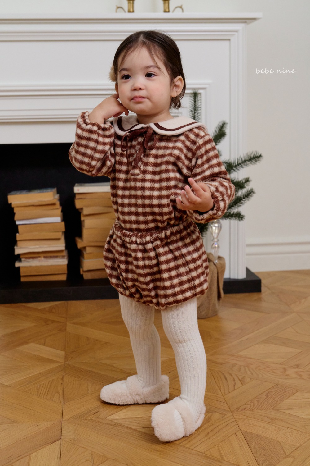 bebe nine59 (65cm-85cm) 3色格紋圓領段帶包屁套裝