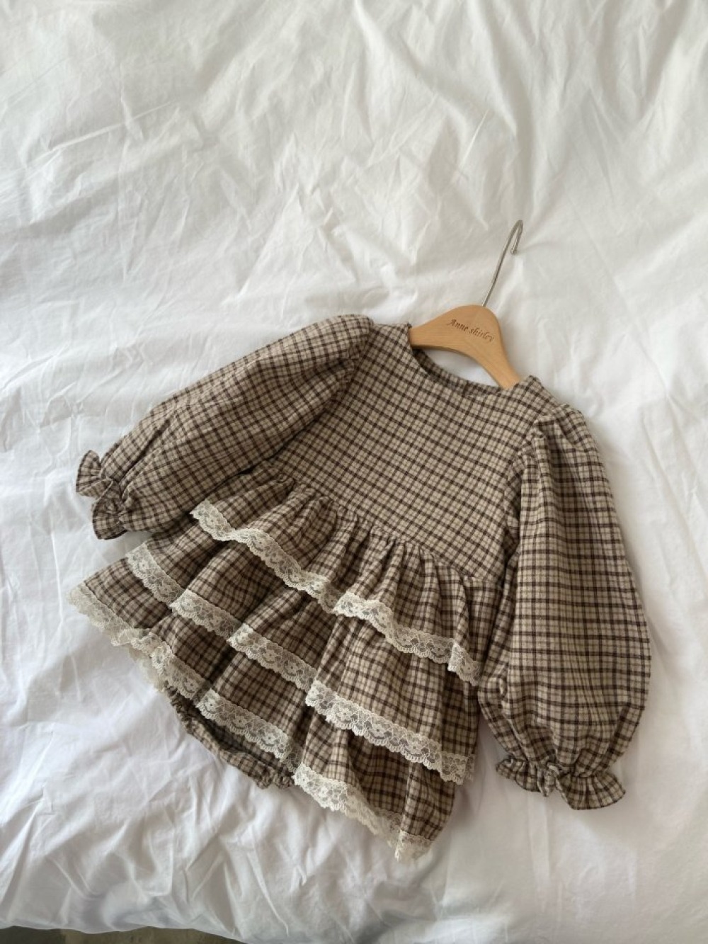 Anne Shirley36｜(3m-18m) 1色格紋蕾絲花邊蛋糕裙包屁衣